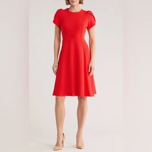 ❤️ NWT! Red CALVIN KLEIN Tulip Sleeve Flare Dress - Size 12